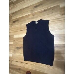 Vintage LL Bean Vest Mens Med Blue Lambs Wool Sleeveless Sweater